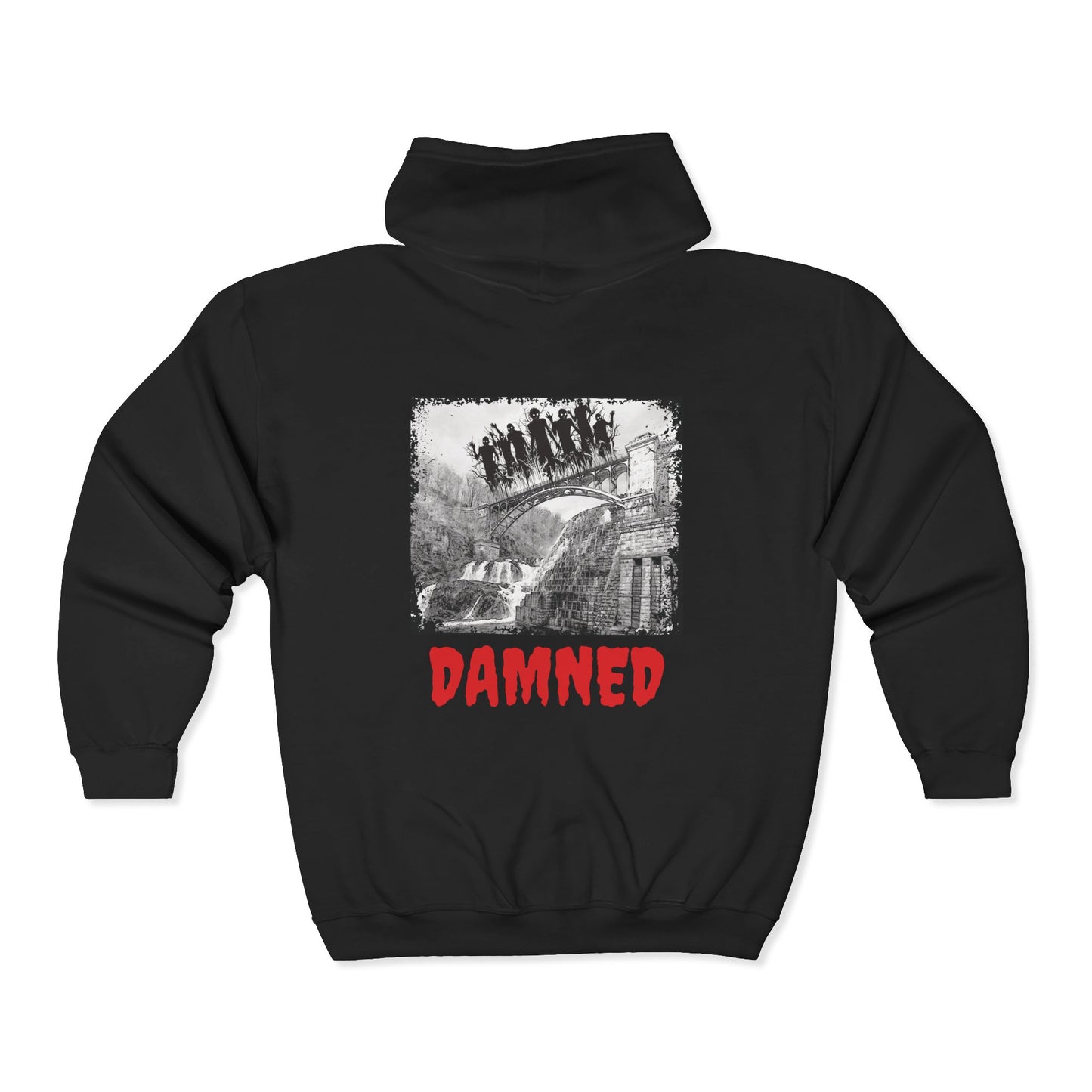 Limited edition unisex zip up hoodie- DAMNED on back/ COH front