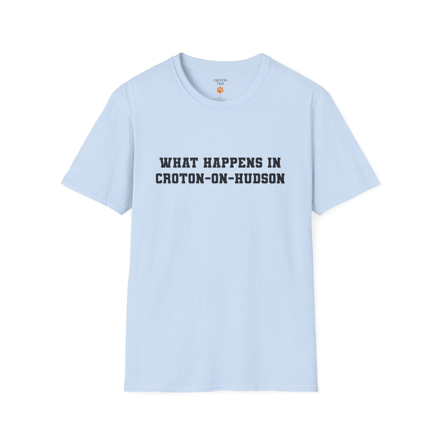 Mens / Unisex Tee "What Happens in Croton-on-Hudson stays in Croton-on-Hudson" light colors