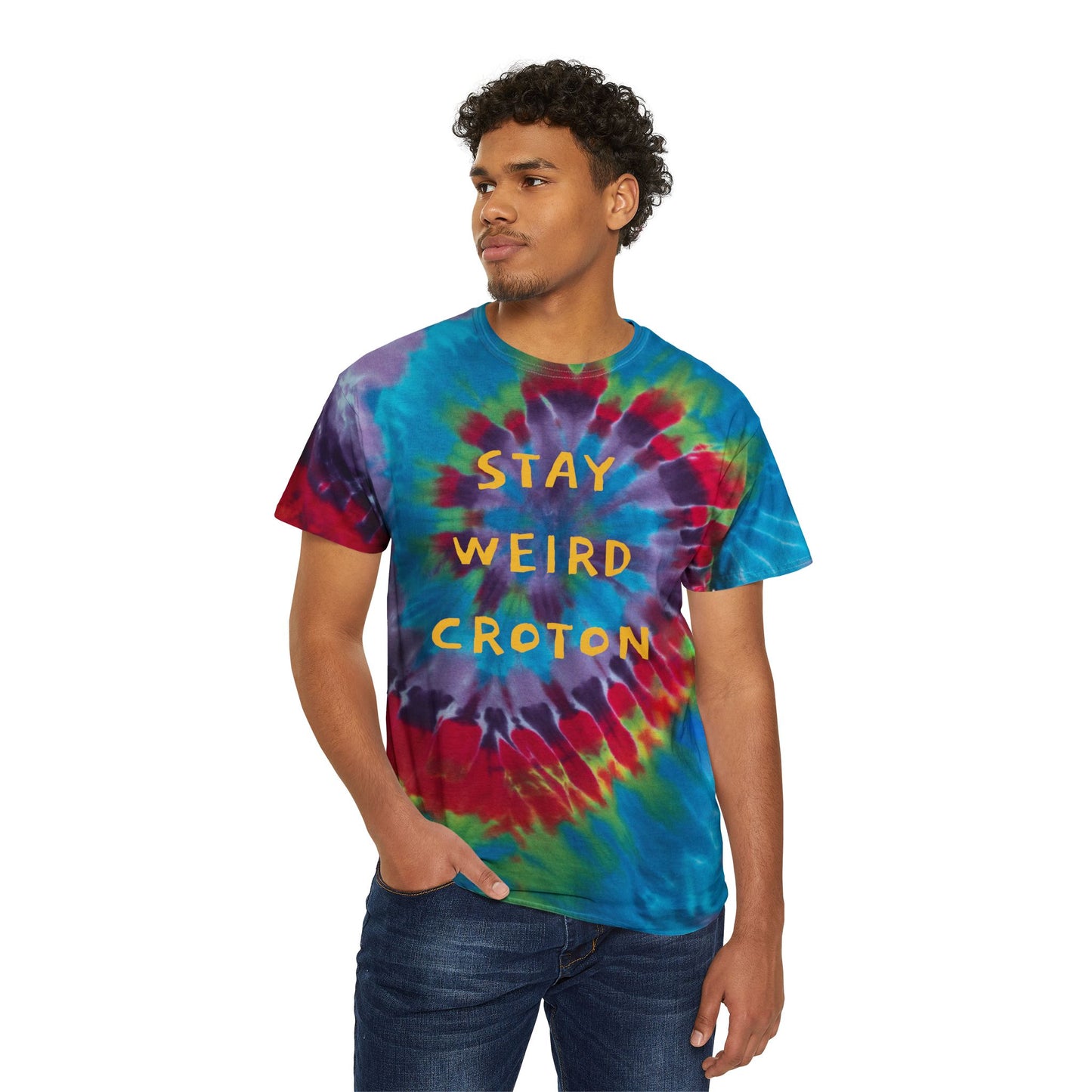STAY WEIRD CROTON / Croton-on-Hudson on the back Unisex Tie-Dye Spiral Tee