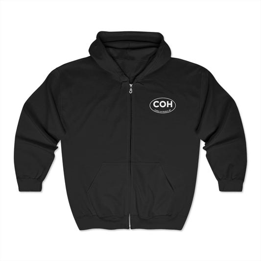 Unisex Full Zip hoodie- DAM RIGHT on back/ COH front