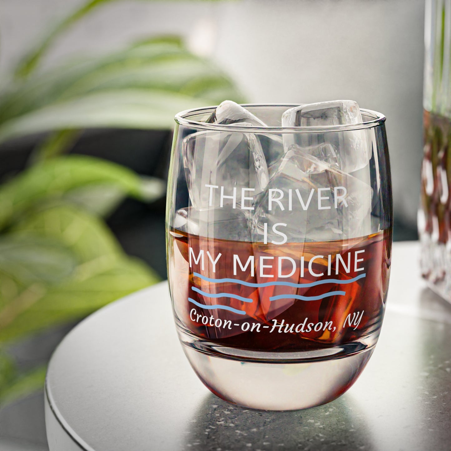 THE RIVER IS MY MEDICINE Croton Whiskey Glass - white