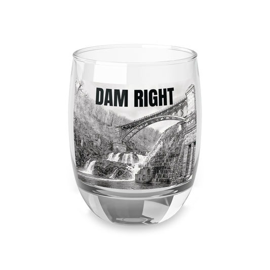 DAM RIGHT graphic DAM whiskey glass